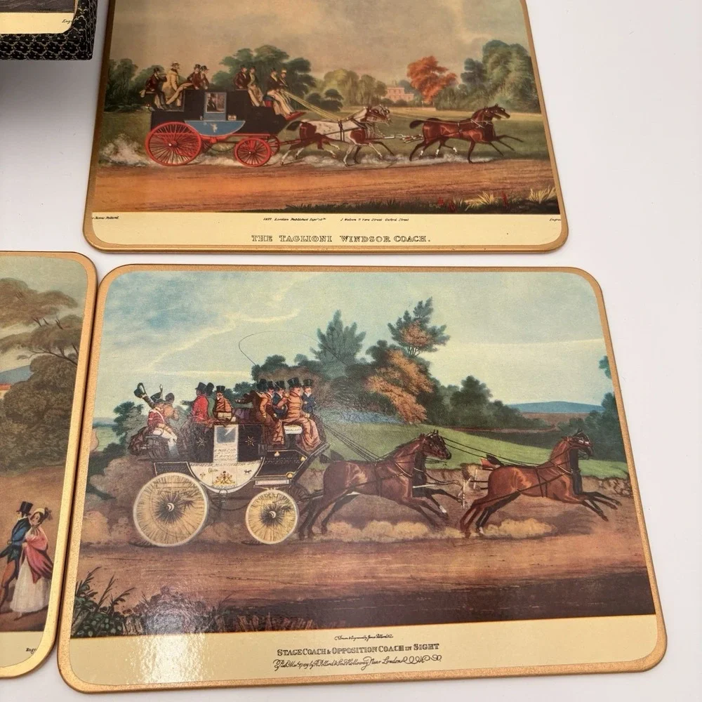 6 Win-el-ware Placemats Depicting Stagecoach Scenes Vintages 1950s‎ Boxed